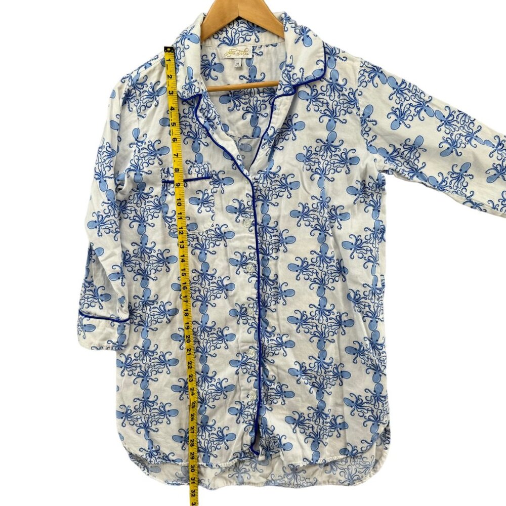 Jayes Studio Sleep Dress Womens Blue Octopus Long Sleeve Cotton Sateen Sz XS - Picture 7 of 10